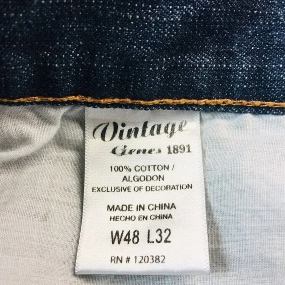 Vintage Genes 1891 Slim Straight Jeans Dark‎ 48 X 32 Actual 45 X 30